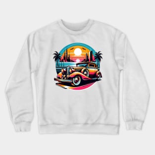 Vintage Sunset Drive Classic Car Print Crewneck Sweatshirt